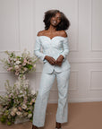 Blue Jacquard Trouser