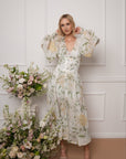 Light Green and Yellow Floral Print Dress With Removable Slip