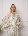 Light Green and Yellow Floral Print Dress With Removable Slip