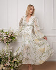 Light Green and Yellow Floral Print Dress With Removable Slip