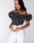 Off The Shoulder Polka Dot Ruffle Top