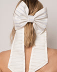 White Striped Hair Bow