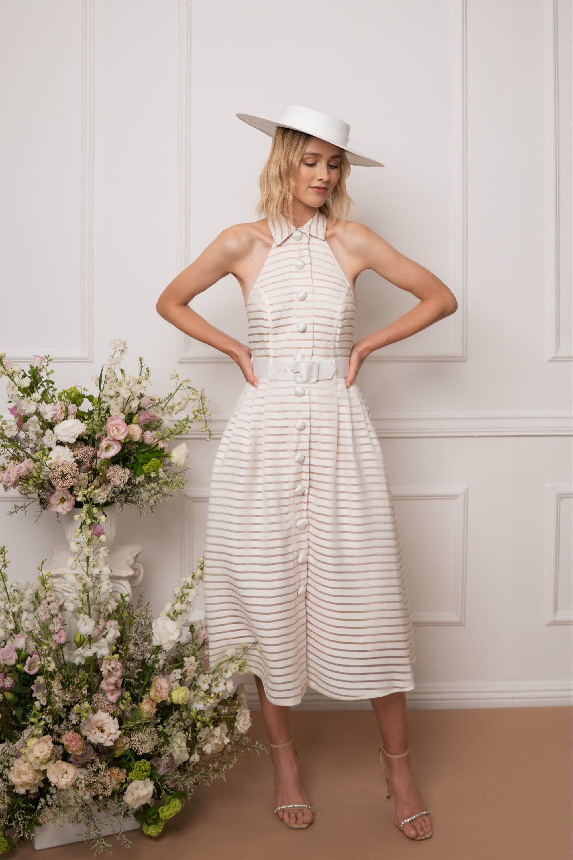 White Striped Halter Neck Dress White Striped Halter Neck Dress