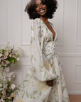 Light Green and Yellow Floral Print Dress With Removable Slip